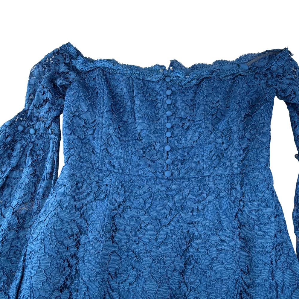 N Nicholas Blue Lace Octavia Cocktail Dress Off Shoulder Bell Sleeve S 8‎ - Picture 14 of 16